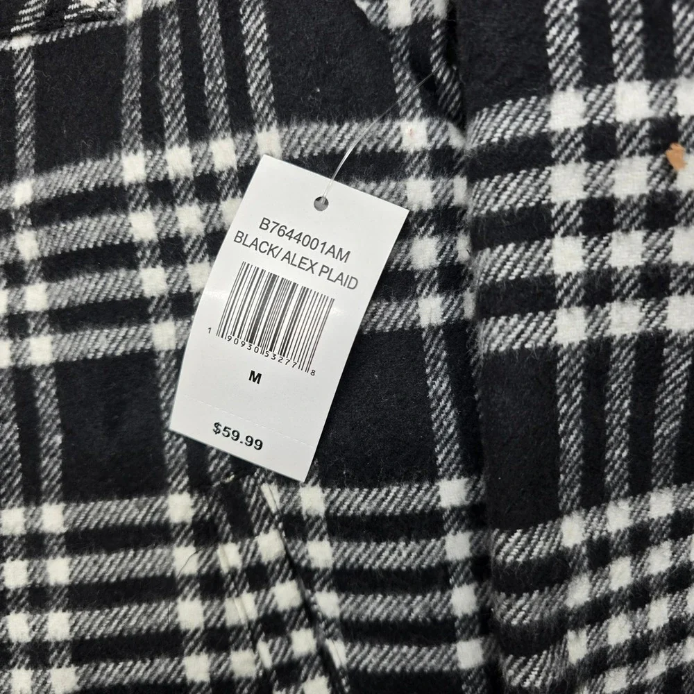Sovereign Code Shirt Jacket Mens Medium Black‎ White Plaid Quilted Lined Zip NEW